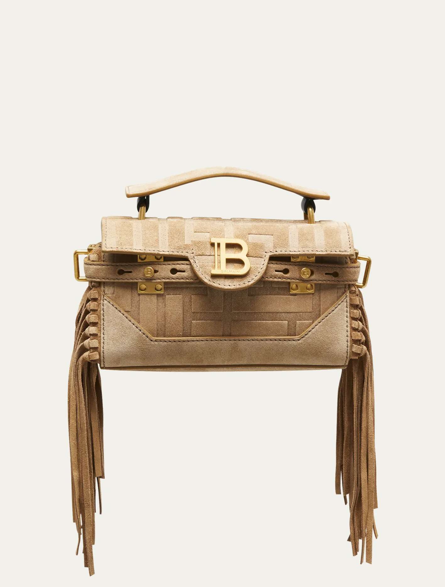 Balmain BBuzz 19 Fringe Suede Top-Handle Bag, a type of handbag for Geminis.
