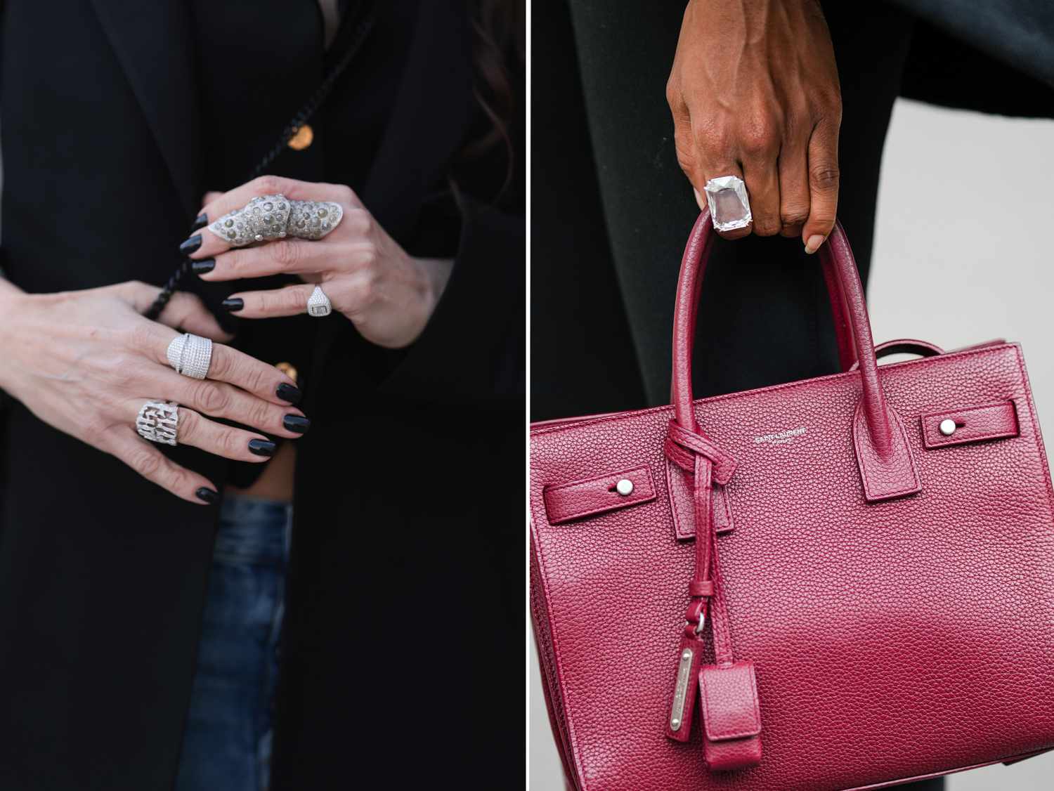 Two women wear black outfits with statement rings, a 2023 Scorpio outfit idea for women.