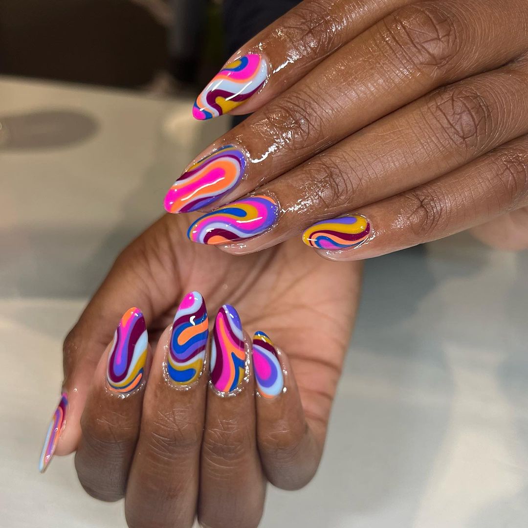 Bright Swirls Aries Nails