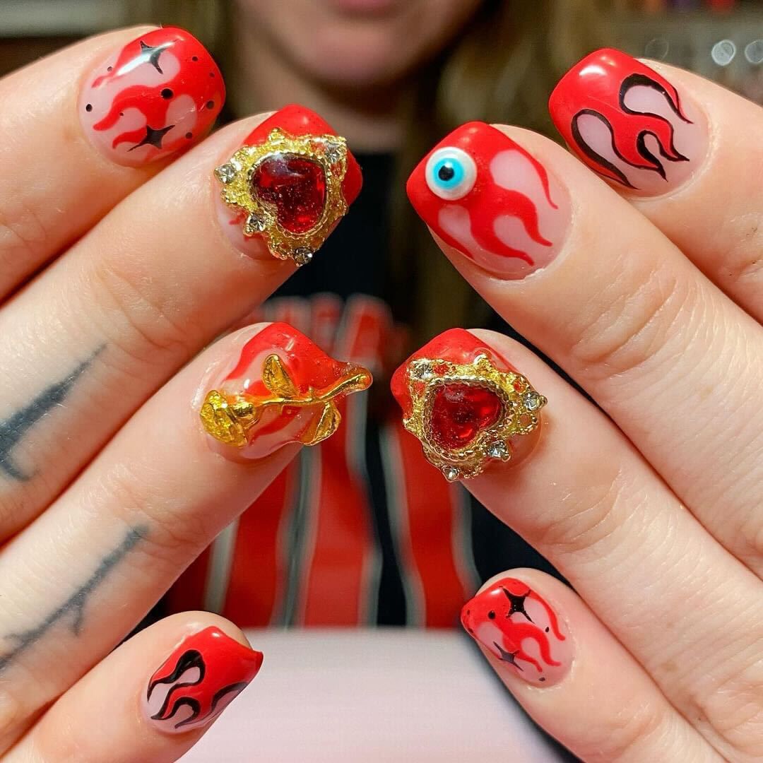 Flaming Red Aries Nails