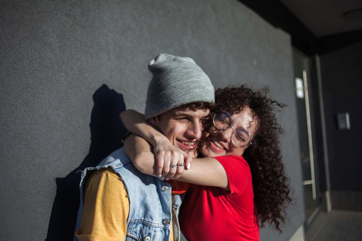 A couple hugging.