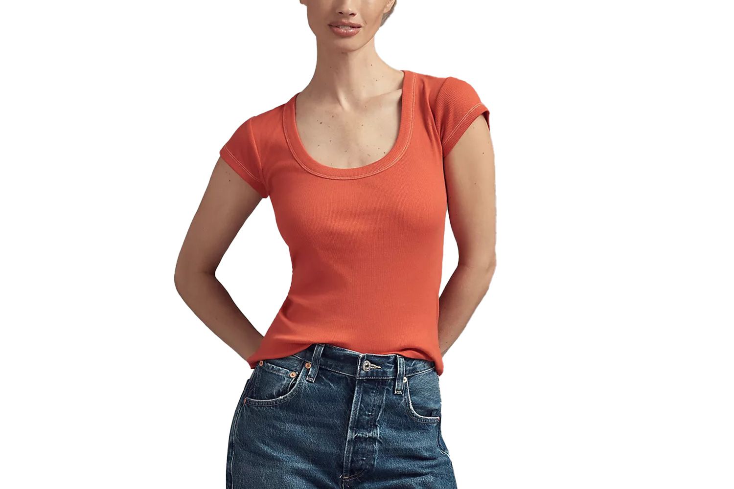 Anthropologie The Sunny Short Sleeve Scoop-Neck Tee by Pilcro