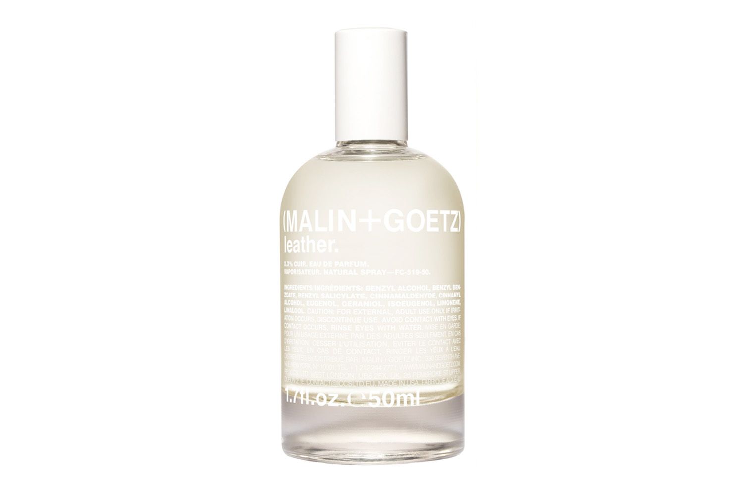 A bottle of Malin+Goetz leather fragrance