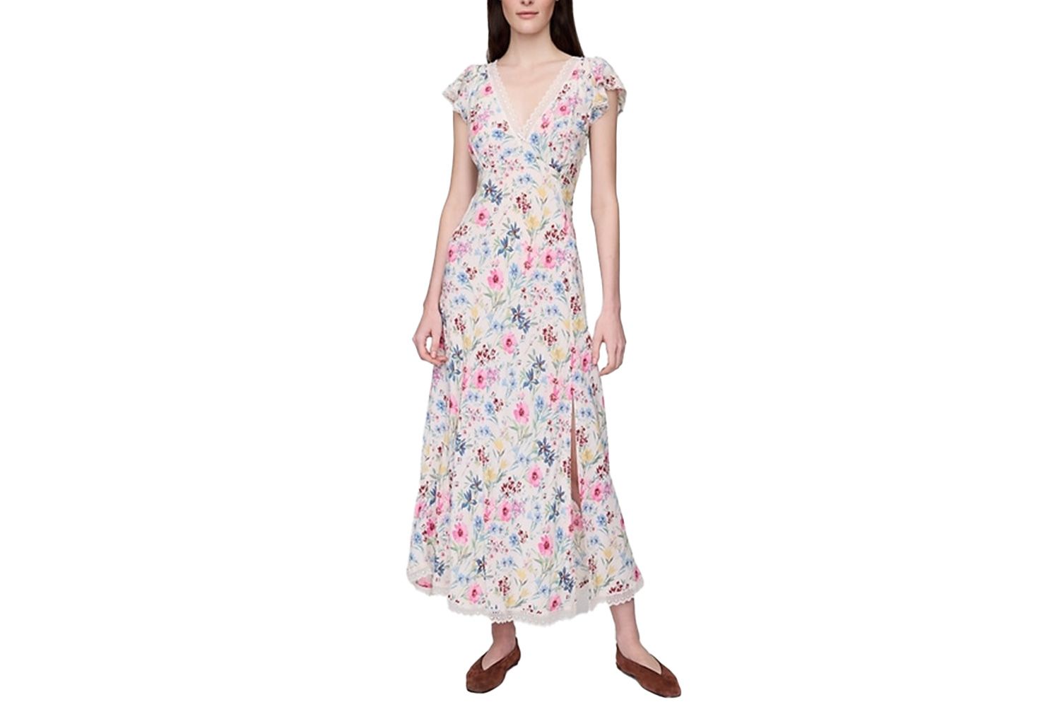 GAP Crepe Lace-Trim V-Neck Maxi Dress