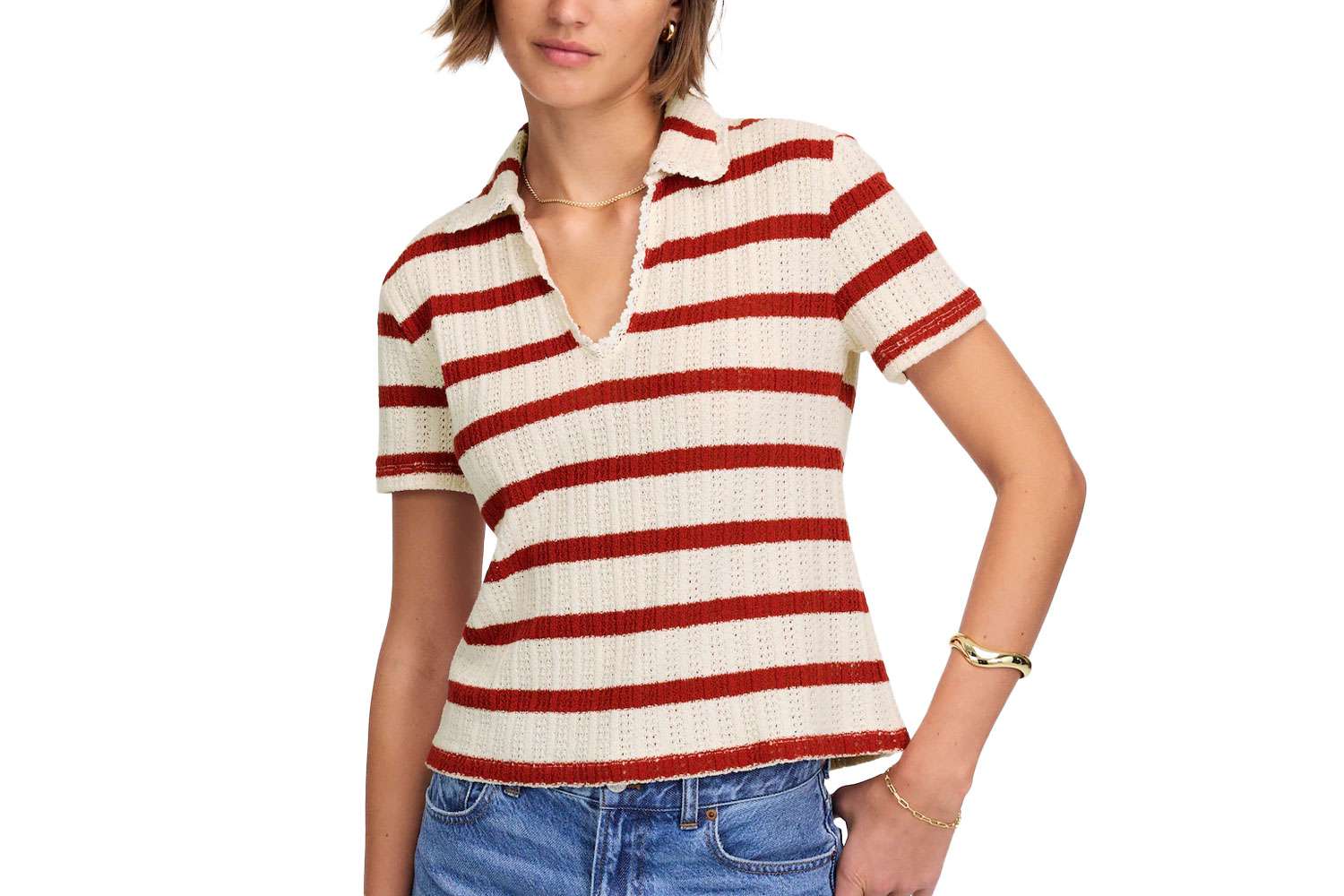 Madewell Crochet-Knit V-Neck Sweater Tee