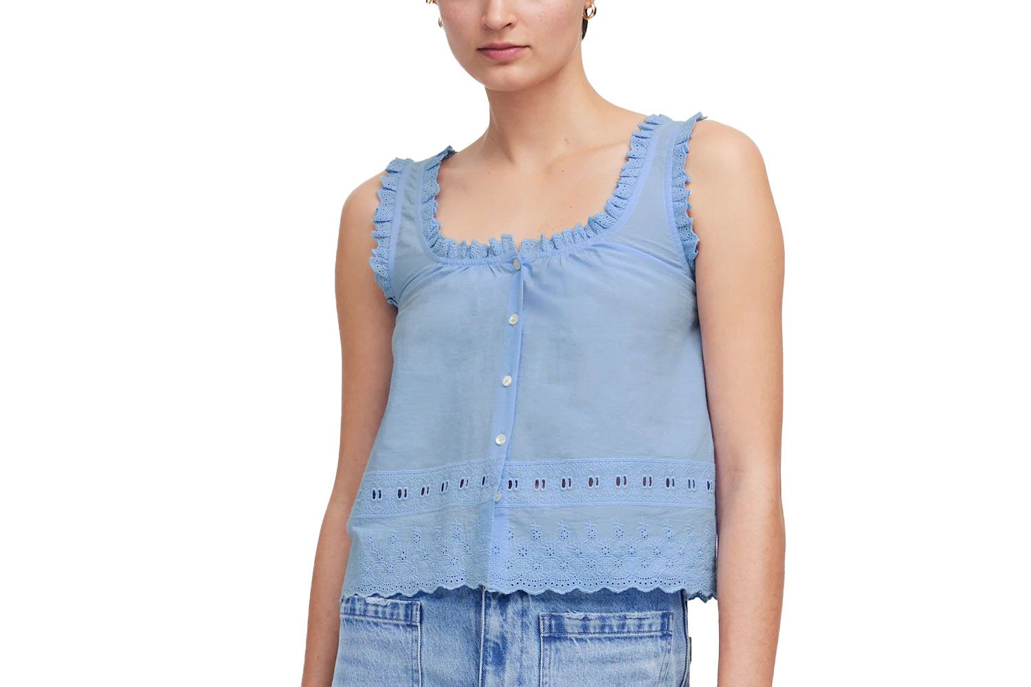 Madewell Embroidered Ruffle-Trim Top