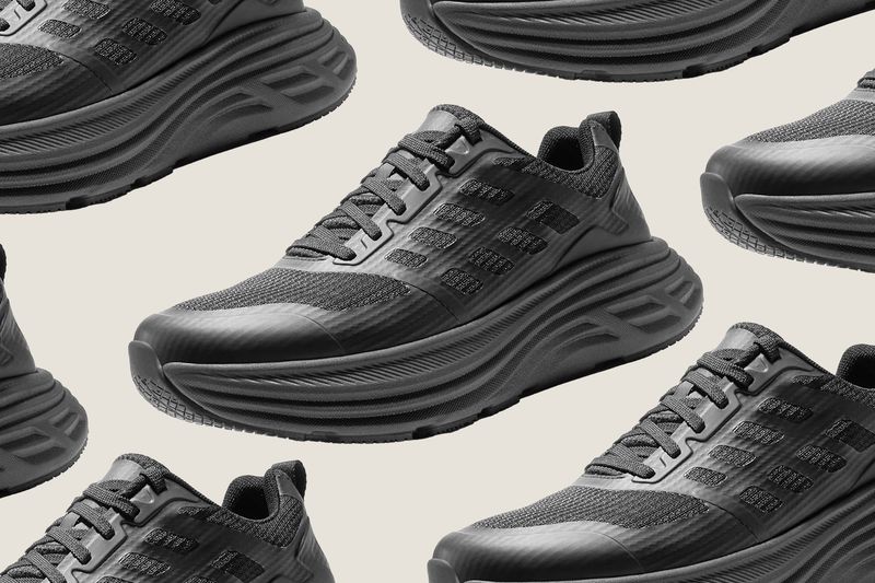 A repeating pattern of athletic running shoes displayed in a grid format