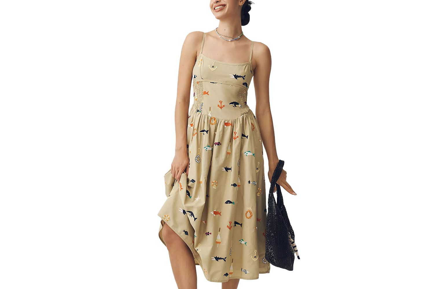 Anthropologie Maeve Sleeveless Square-Neck Drop-Waist Midi Dress