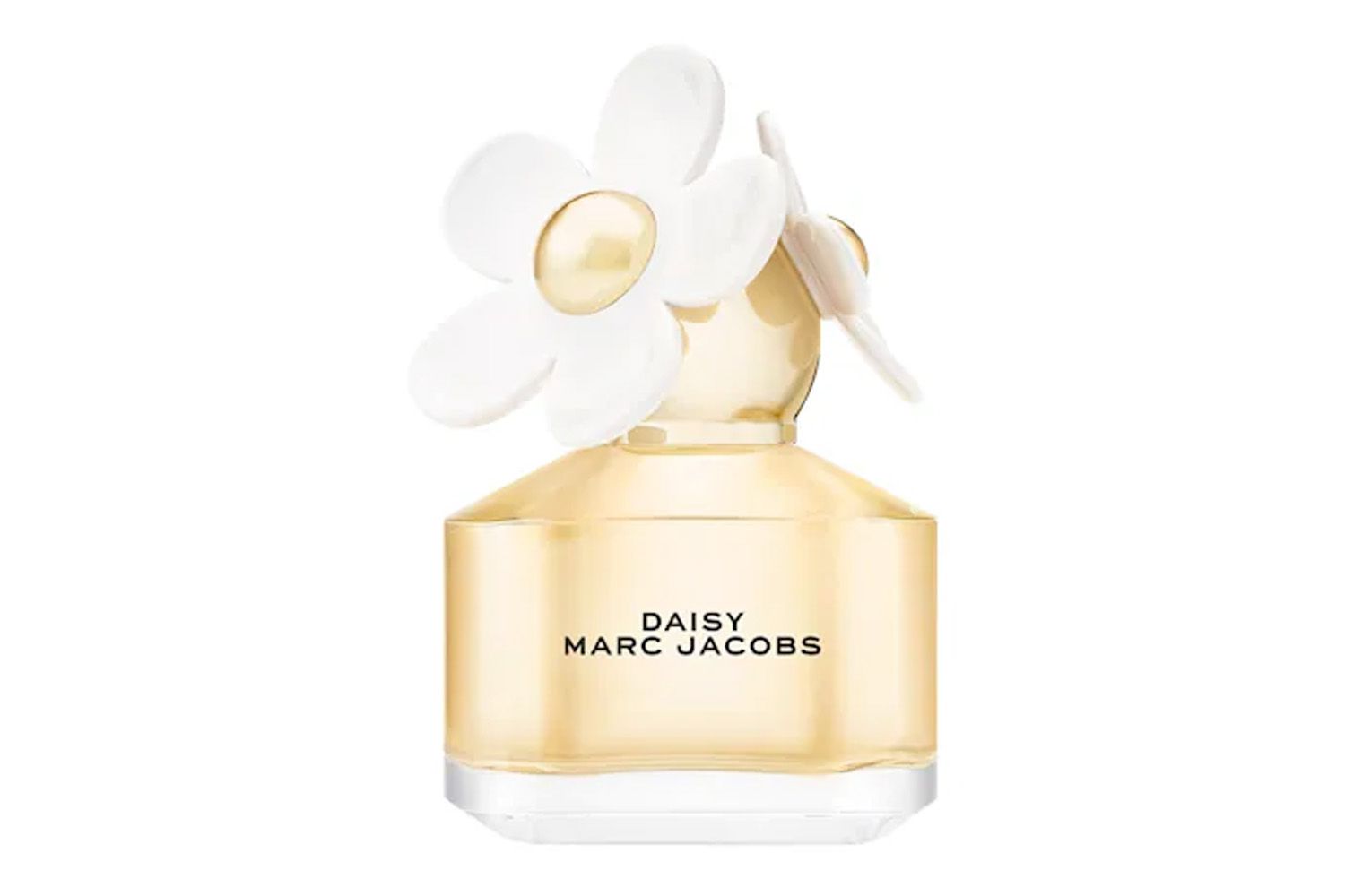 A bottle of Daisy Eau de Toilette by Marc Jacobs with a flower-shaped cap