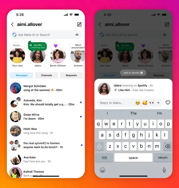 Instagram Spotify in Notes