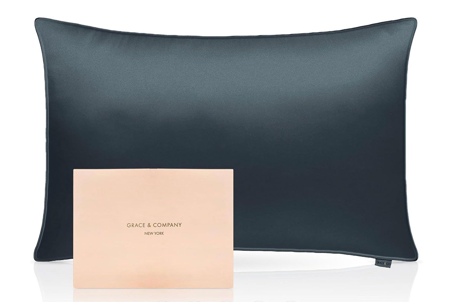 Grace & Company Silky Satin Pillowcase for Hair & Skin, Oeko-Tex Certified Satin Silk Pillowcase with Zipper - Ultra Smooth Black Pillowcases Standard Size 20”x26” - Midnight
