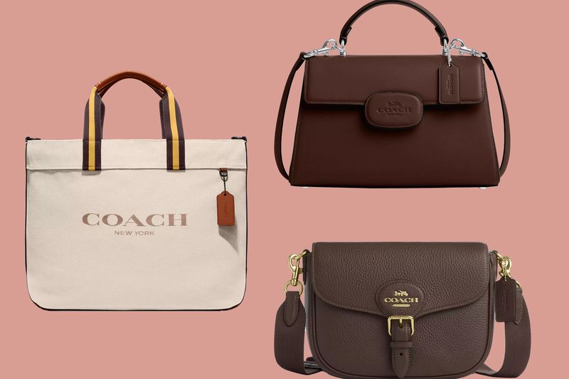 Amelia Saddle Bag, Canvas Tote Bag 38, and Eliza Top Handle Bag on mauve background