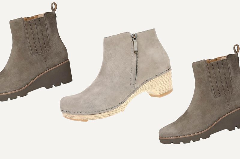 Three fallinspired ankle boots with varying heel styles and materials