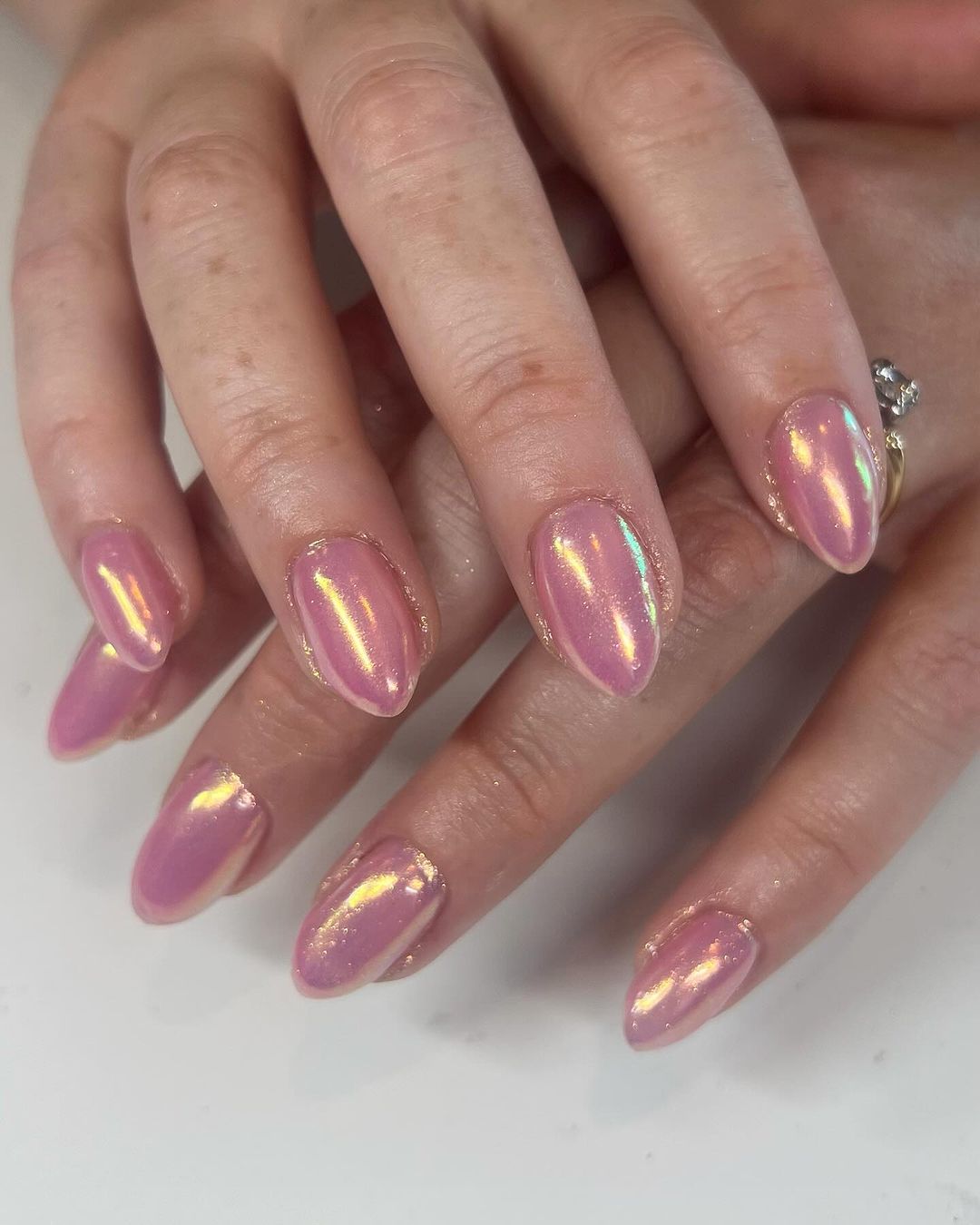 Pink Chrome Libra Nails