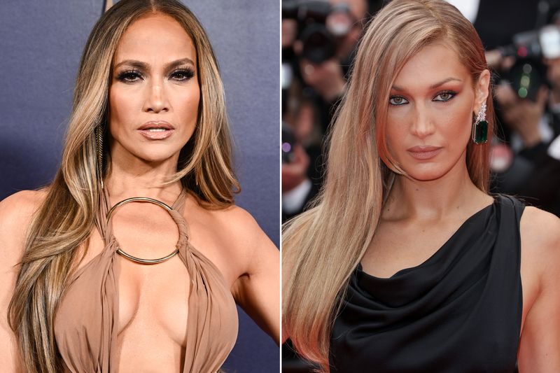 Jennifer Lopez and Bella Hadid side by side facing the camera