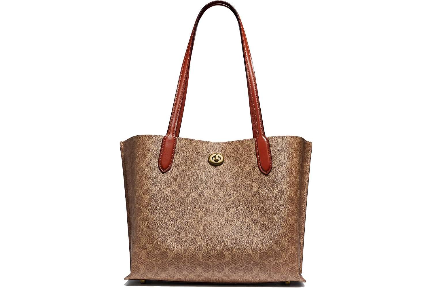 Coach Willow tote with polished pebble leather design featuring long straps and a turnlock detail