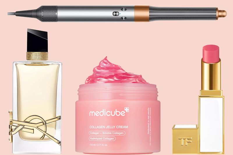 Beauty Deals Featuring Dyson, YSL, Medicube and Tom Ford on Pink Background