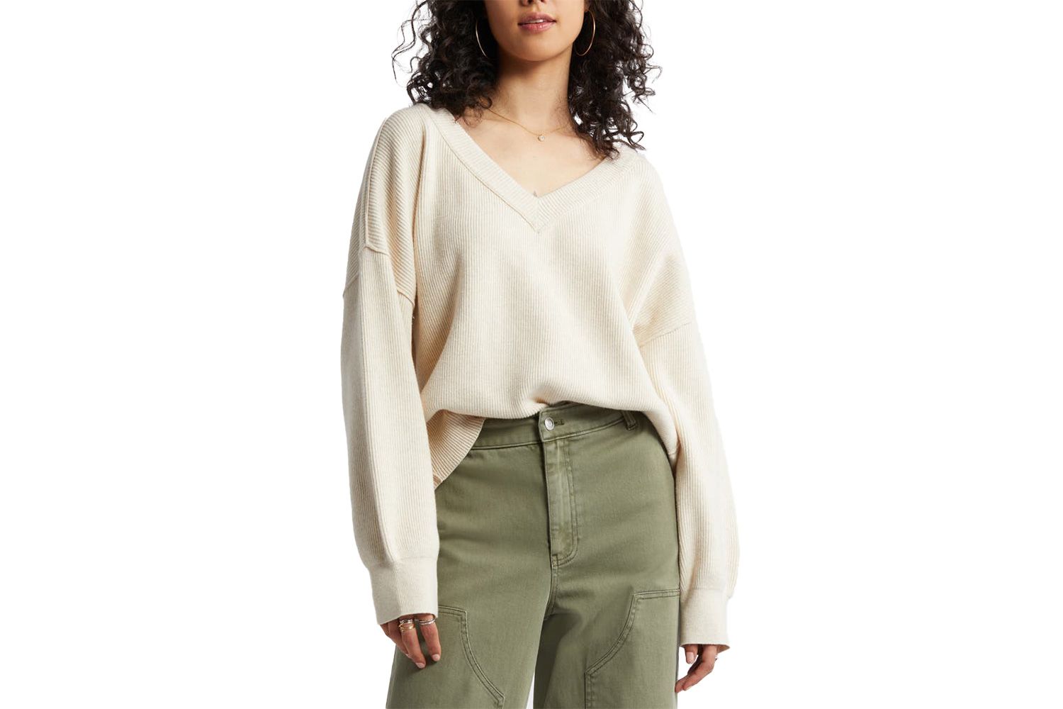 Seamed Oversize V-Neck Rib Sweater BP.