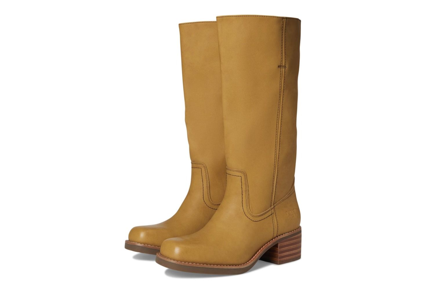 A pair of tall leather boots with block heels