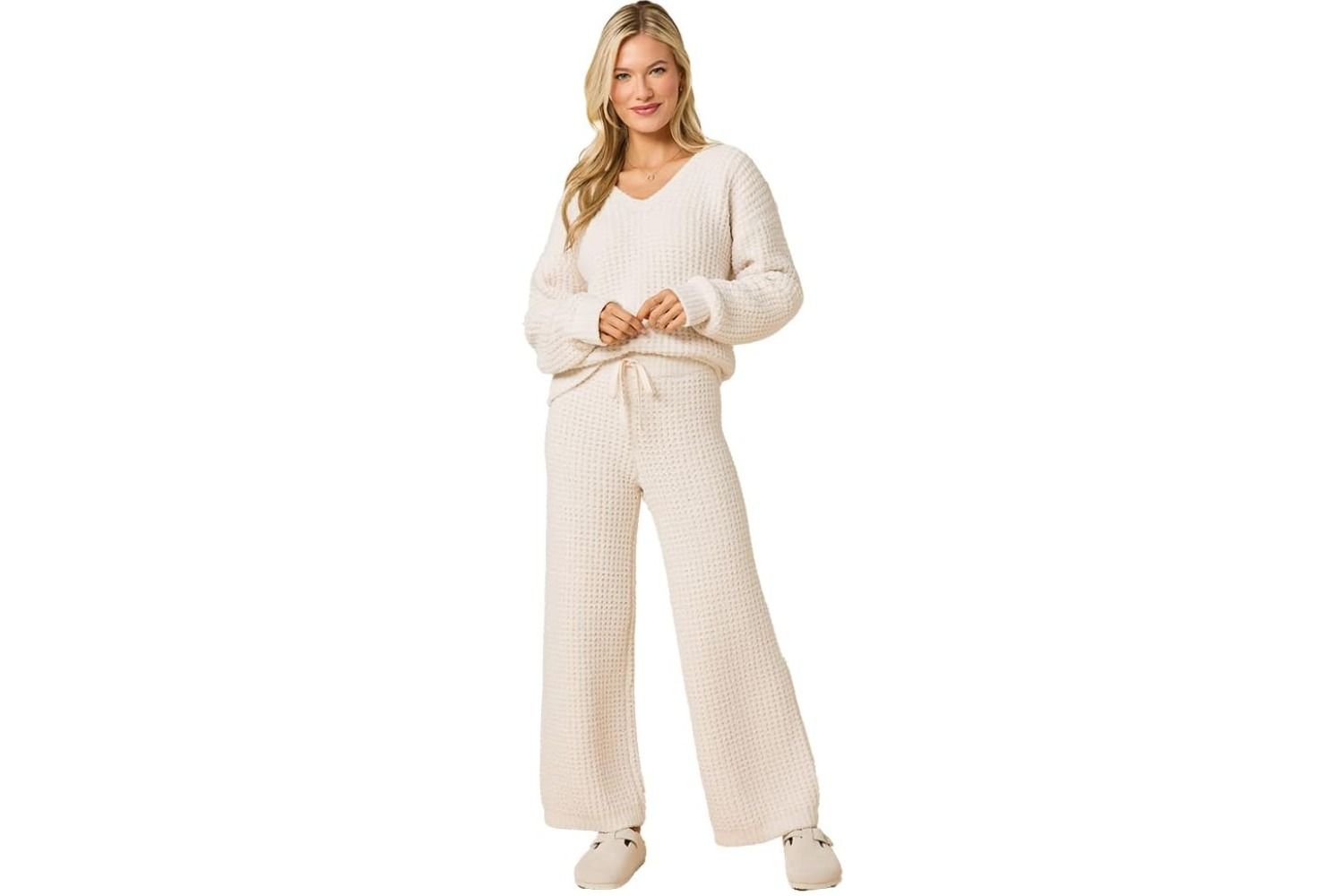 softies waffle marshmallow v neck lounge set
