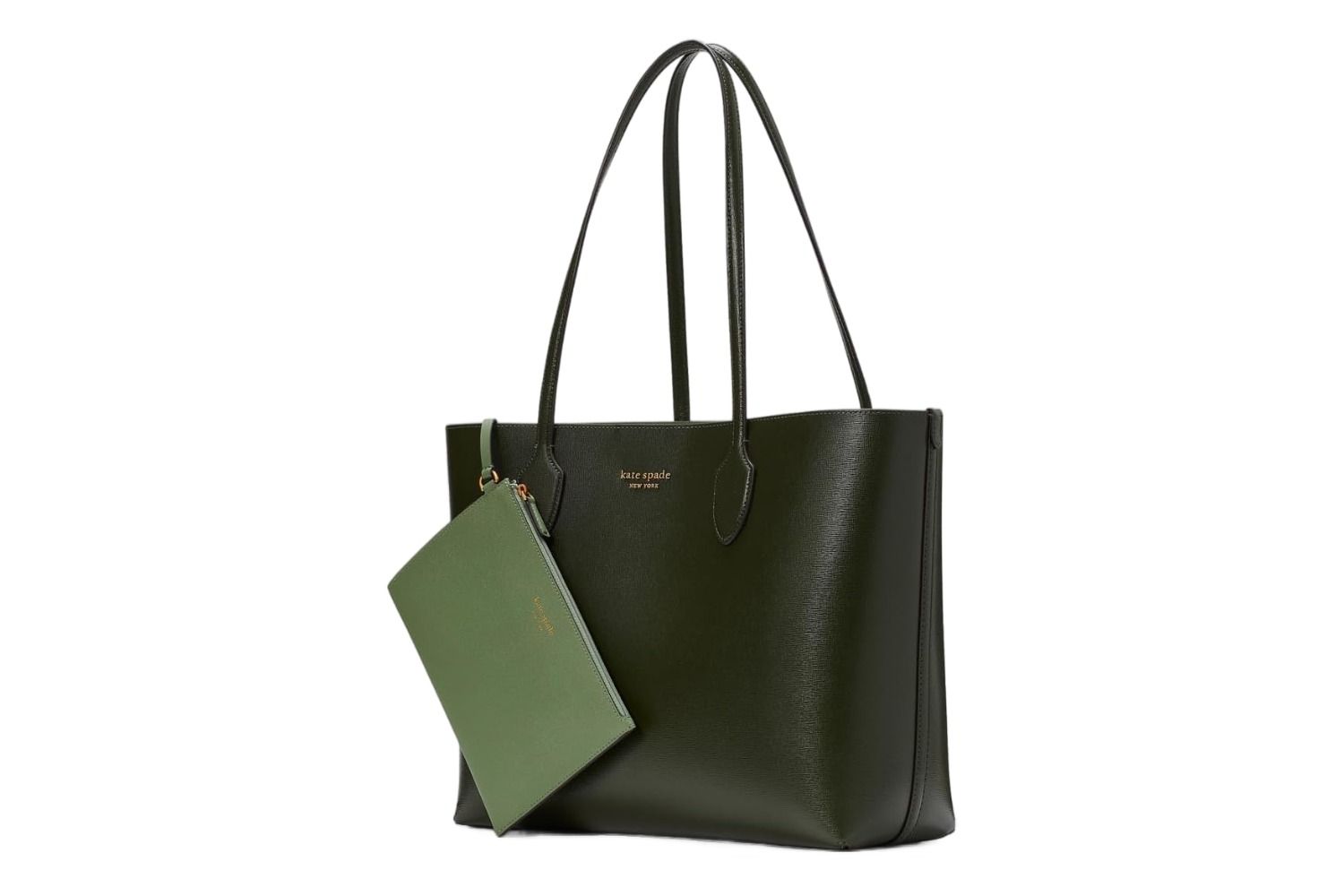 A Kate Spade New York large leather tote bag with a matching attached pouch