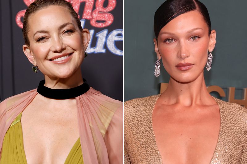 Kate Hudson and Bella Hadid side by side in separate photos